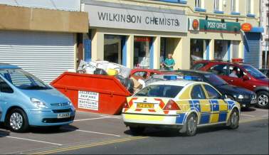 An illegally parked police car