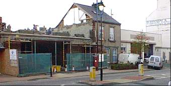 The building site in Catherine Street with the pedestrian walk past the fire station totally blocked