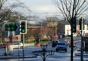 Snowy hills in the distance