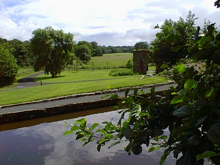 View across the large field towards the Roe in the Roe Valley Country Park